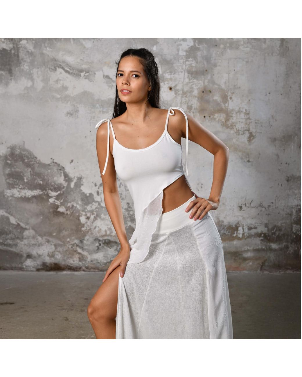 Zhenabia White Aria Blouse Asymmetrical Cut Boho Summer Top
