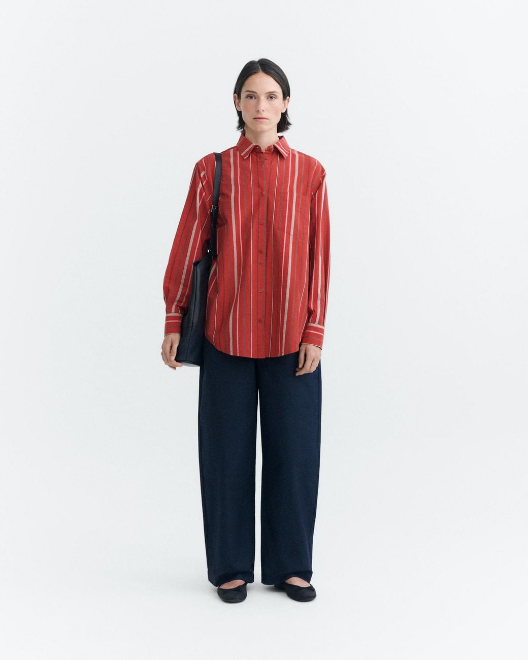 Thinking Mu Red Odelia Oversized Striped Blouse