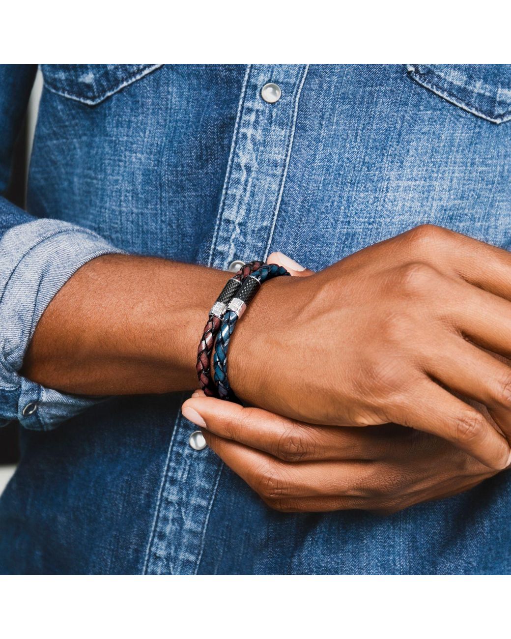 Tateossian Brown Carbon Pop Bracelet With Leather And Carbon Fibre for men