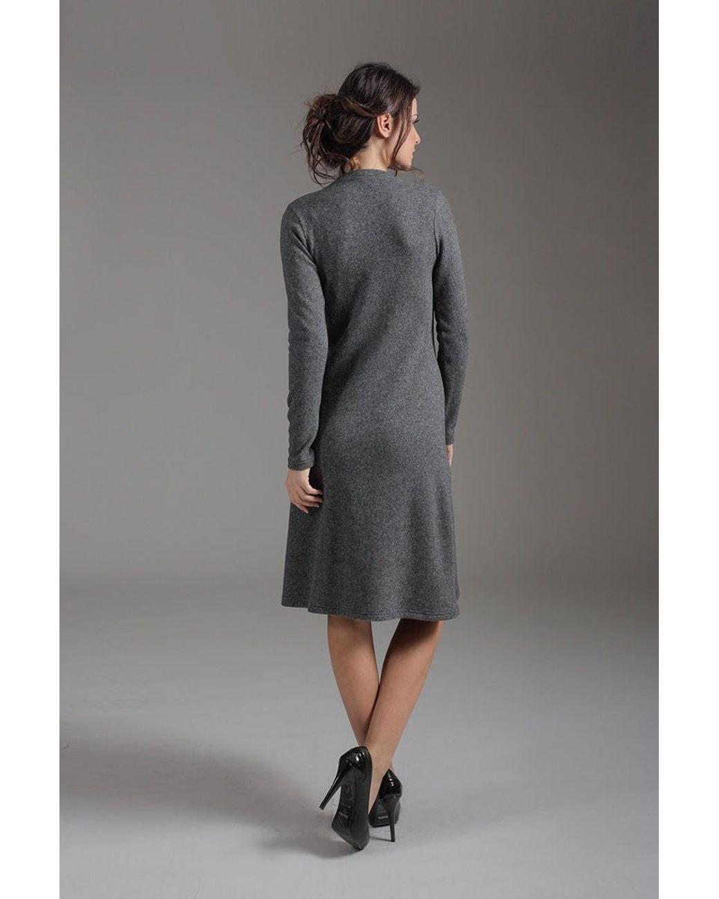 Conquista Gray Long Sleeve Empire Line Dress