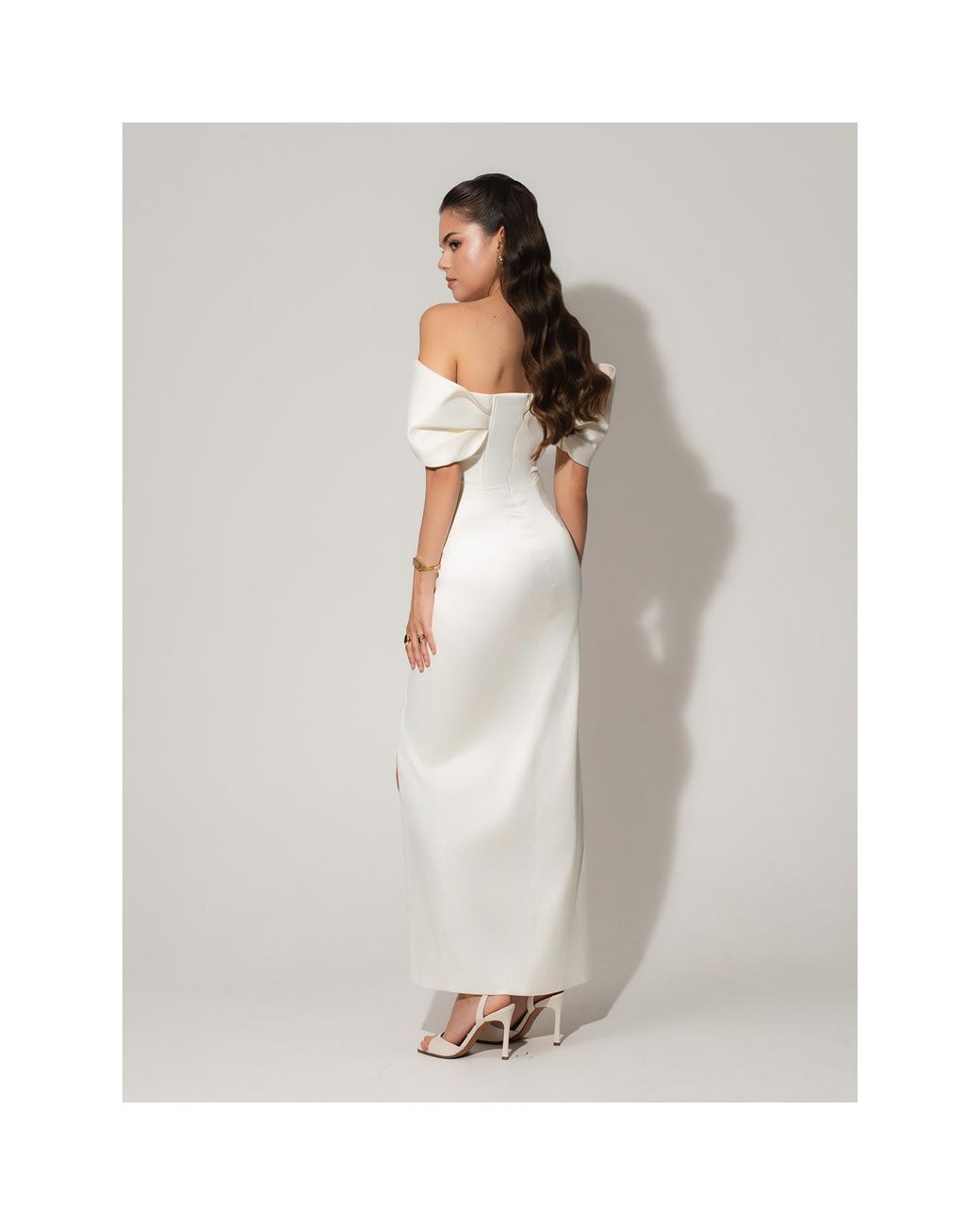 Tia Dorraine White Heavenly Kissed Draped Satin Maxi Dress