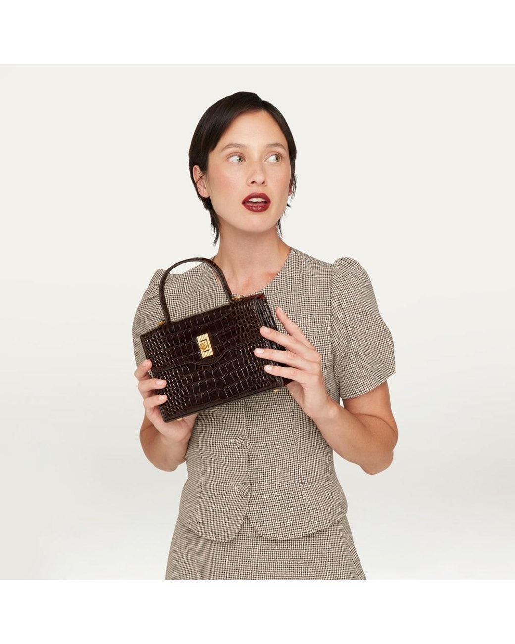 Lulu Guinness Black Chocolate Croc Queenie Handbag