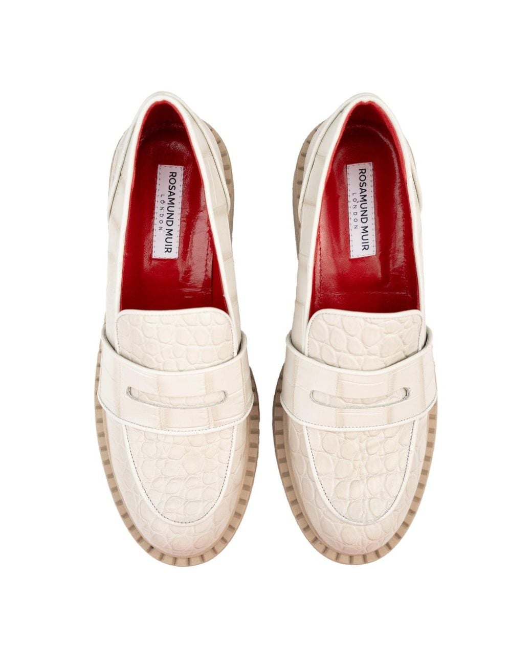 Rosamund Muir London Pink Neutrals Stratford Cream Crocodile Print Loafers