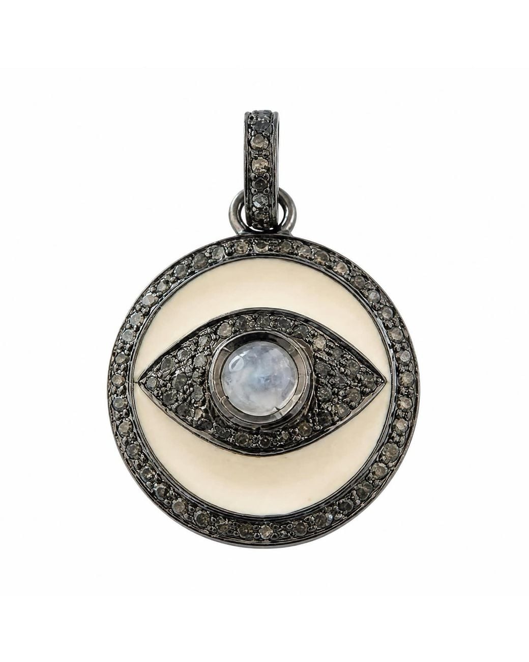 Heather Hawkins Jewelry Metallic Evil Eye Enamel Diamond Oxidized Sterling Pendant Charm