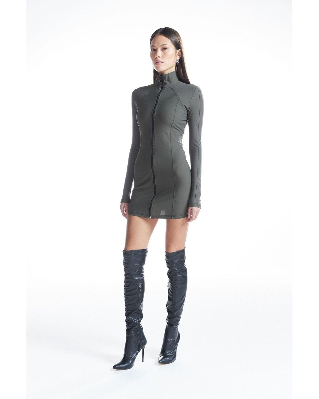 No'design Brown Zip-Up Khaki Mini Dress