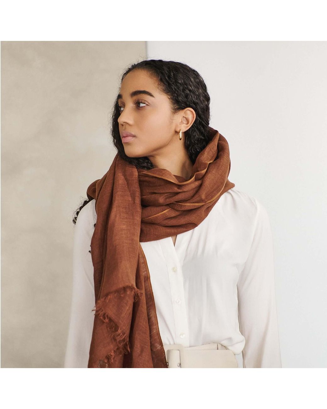 Variously Brown Coco Hand Woven Linen Silk Blend Scarf