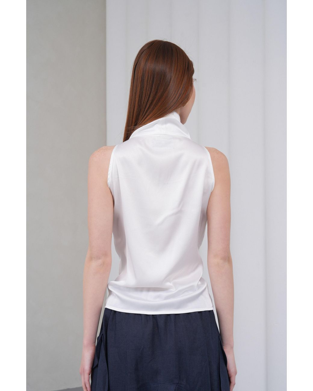 Lumina Eligma White Cascade Silk Cowl Top