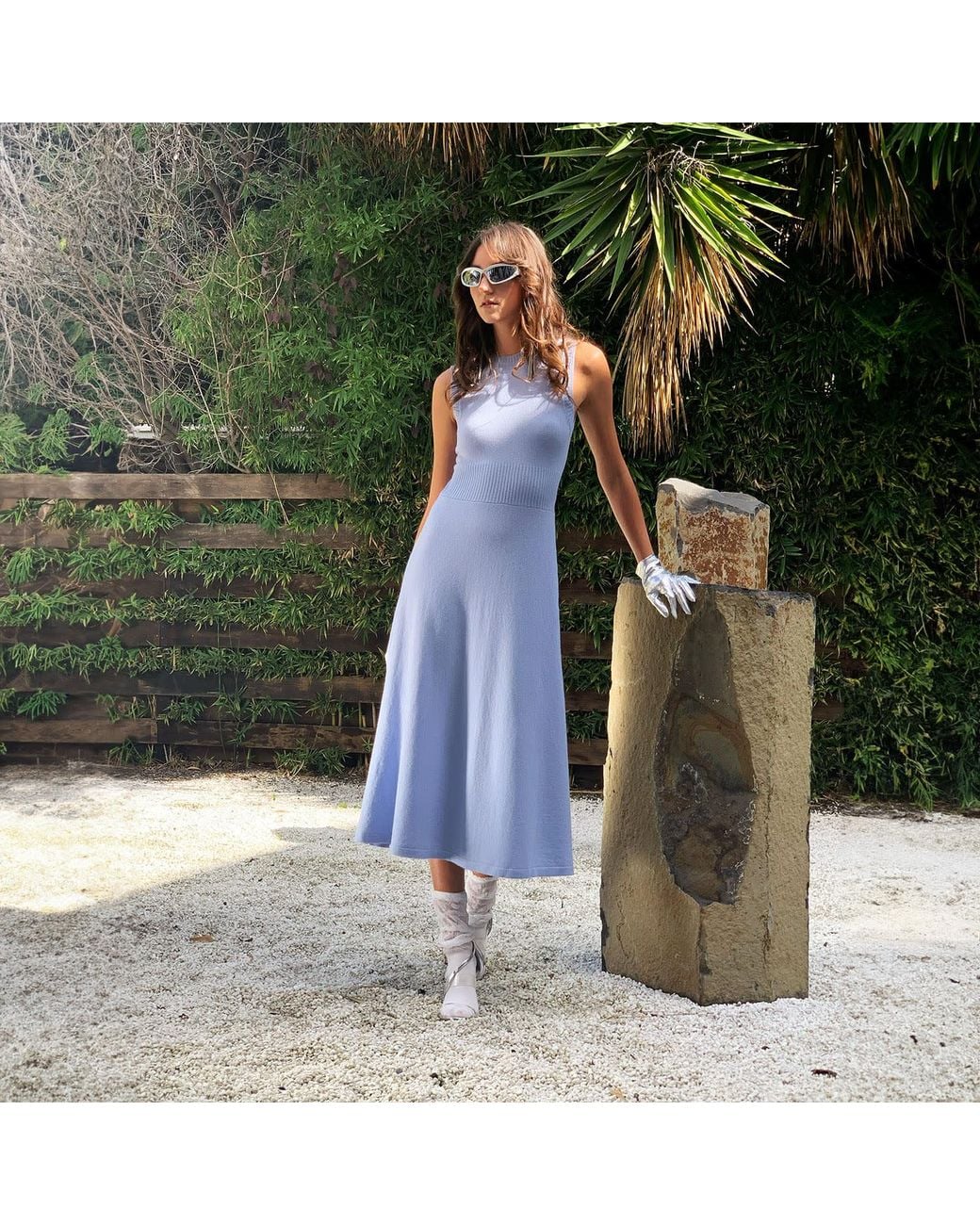 Solgo Atelier Blue Calypso Long Midi Fit And Flare Cashmere Dress