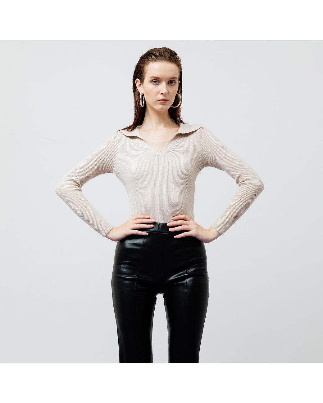 Ats the Label Natural Neutrals Vesper Creme Ribbed Knit Top