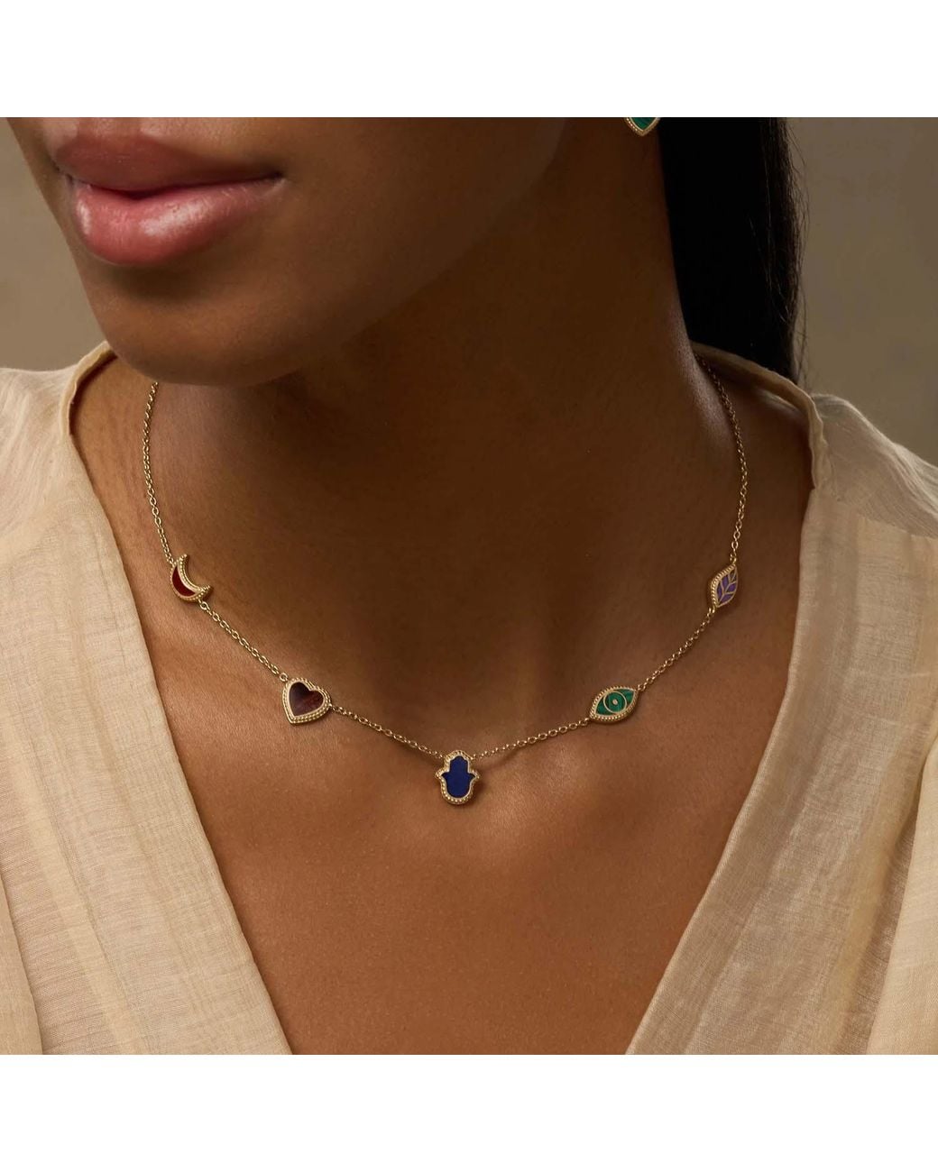 Karma and Luck Metallic Sublime Beauty Multi-Symbol & Multi-Gemstone Necklace