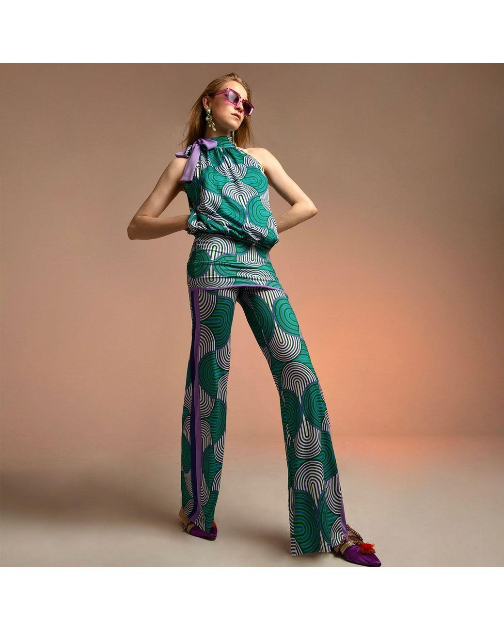 Beatrice von Tresckow Blue Lilac Labyrinth Stretch Flare Trousers