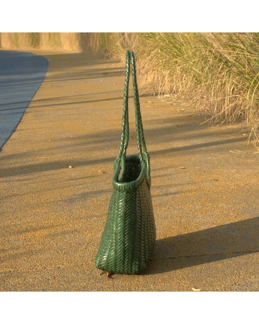 Rimini Green Woven Leather Handbag