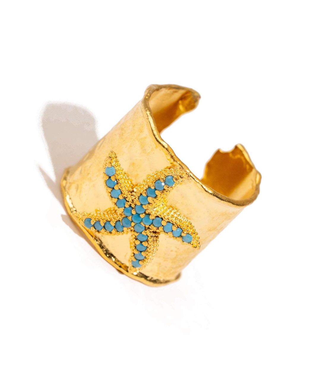 Ebru Jewelry Yellow Starfish Adjustable Cuff Ring