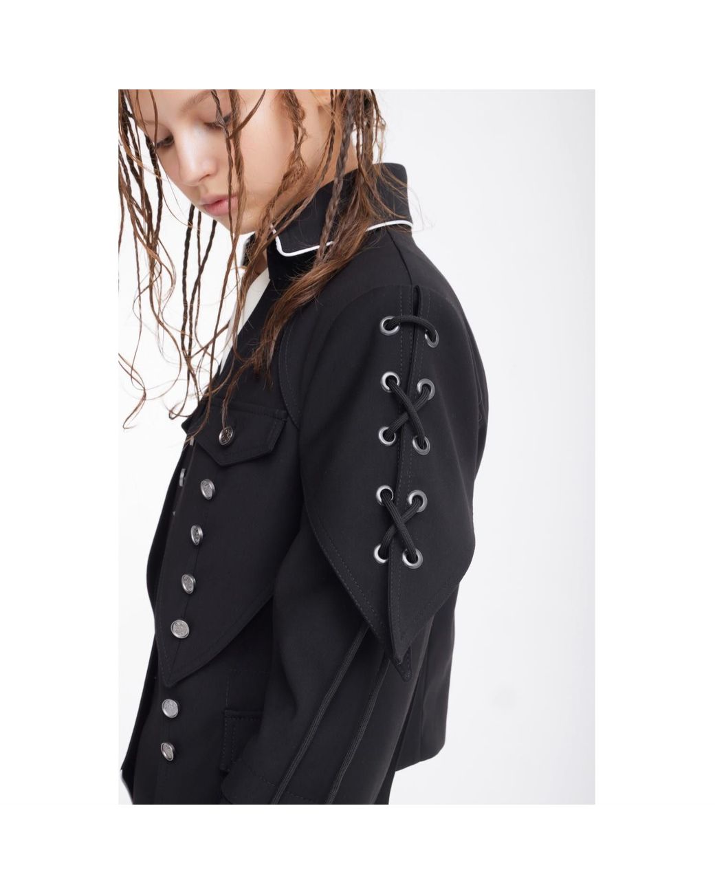 Julia Allert Black Designer Lace-Up Cropped Utility Jacket –