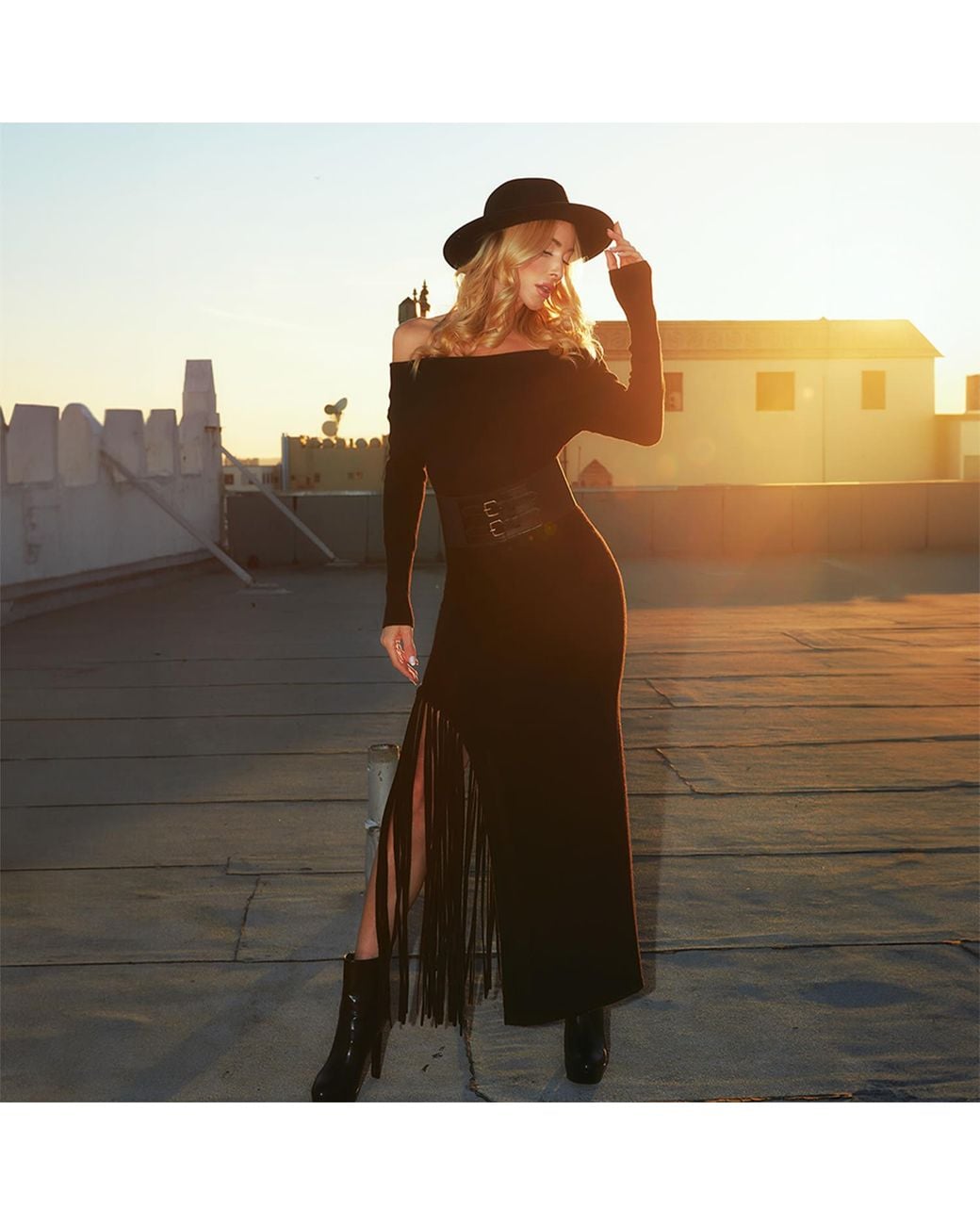 Solgo Atelier Black Peris On Or Off-Shoulder Cashmere Maxi Dress