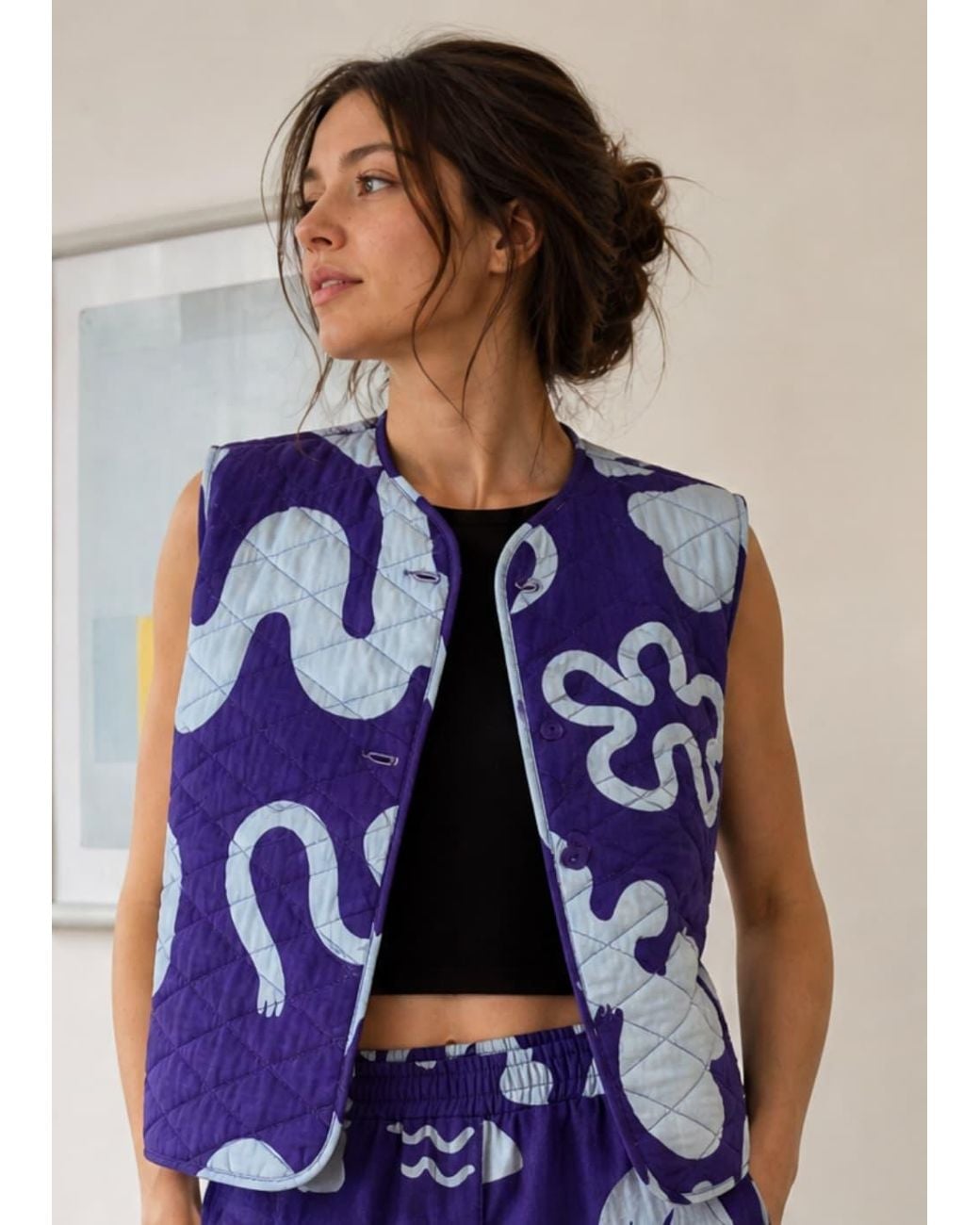 Wild Clouds Purple Organic Cotton Reversible Quilted Gilet