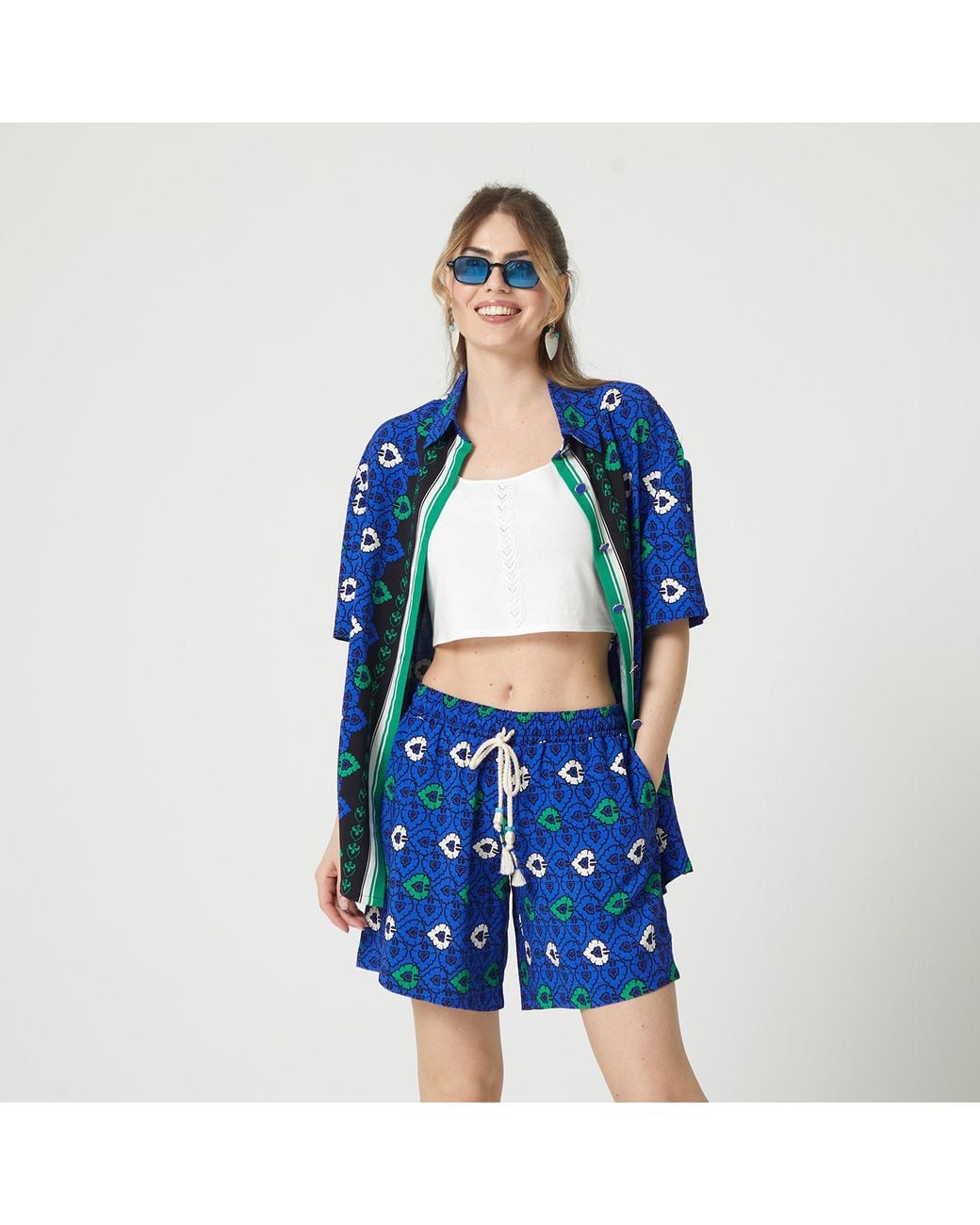 Lalipop Design Blue Abstract Print Viscose Short