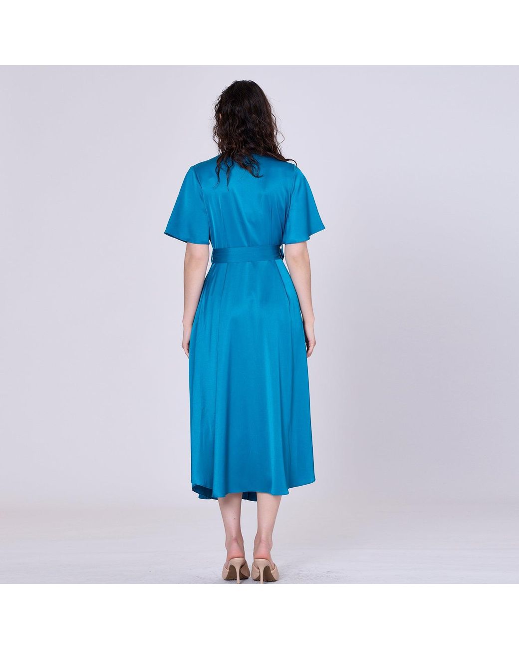 Smart and Joy Blue Multi Pleats Satin Gown