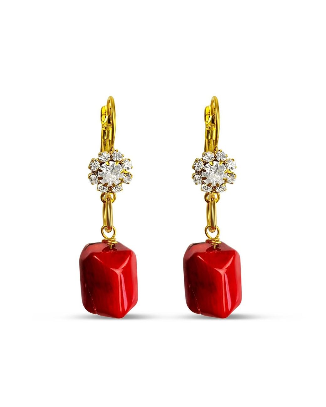 Bellus Domina Red Coral Sparkling Earrings