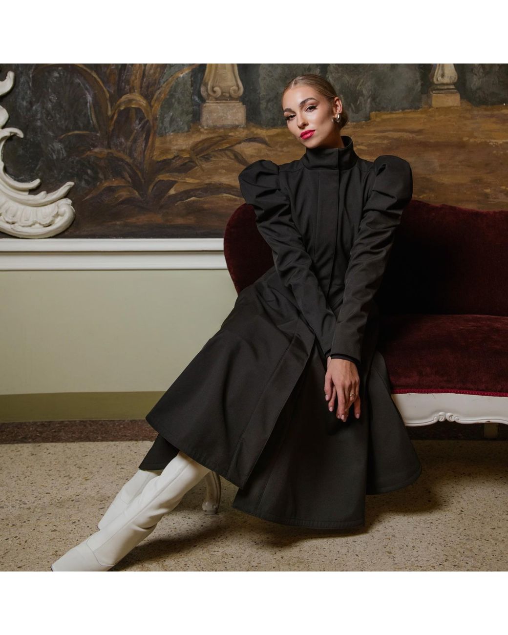RainSisters Black Coat With Balloon-Styled Sleeves: Majestic Night