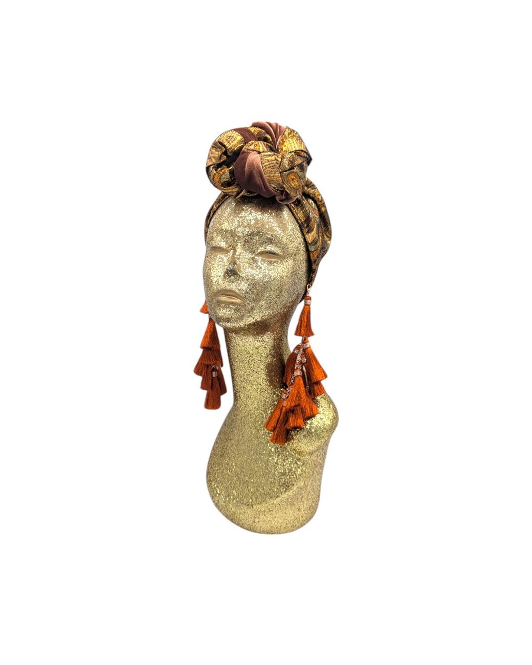 Julia Clancey Brown Cocoa Reversible Brocade & Velour Bronze Chacha Turban