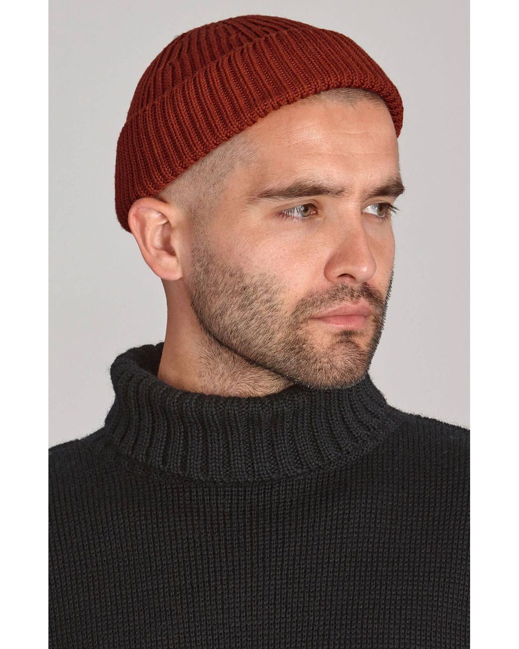 Paul James Knitwear Red Heavyweight Extra Fine Merino Caster Fisherman Beanie for men