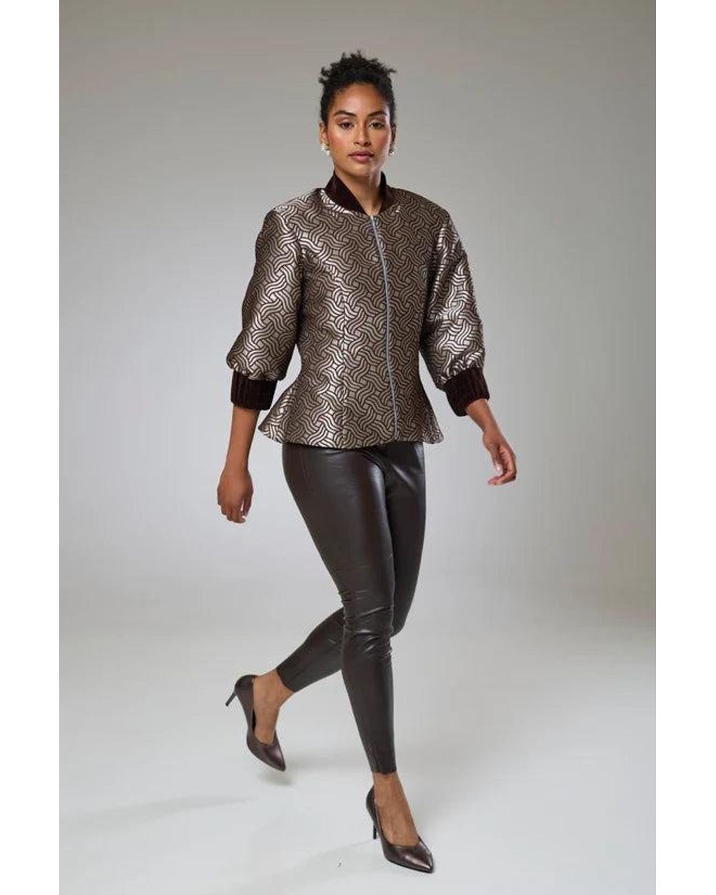 Lioness by Tf Brown Dazzle Chocolate Shimmery Fitted Jacket Blouse