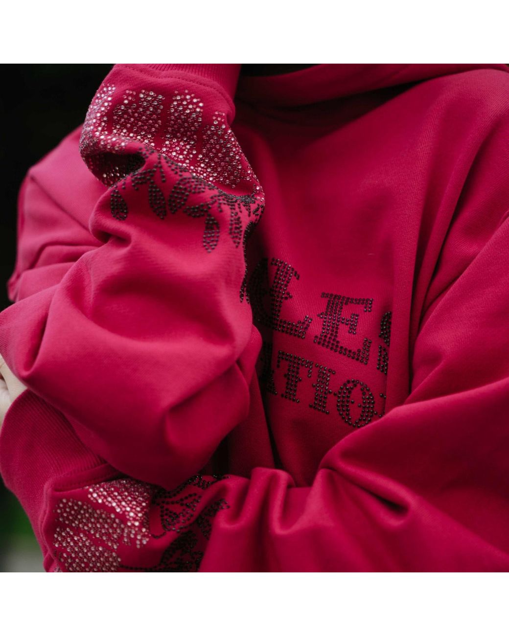 Miracles Manifester Red Positive Affirmation Hoodie With Rhinestone Design