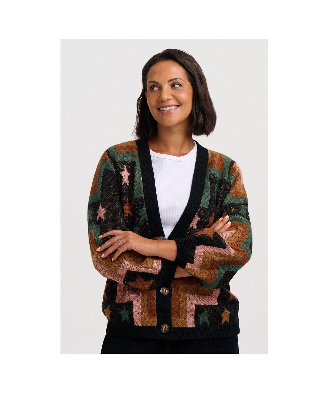 Sugarhill Black Morganna Cardigan Multi, Chevron & Stars