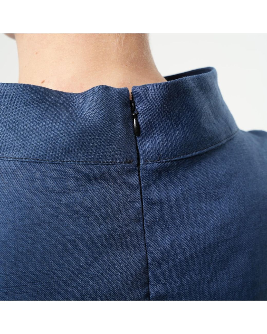 Metamorph Blue Turtleneck Linen Top