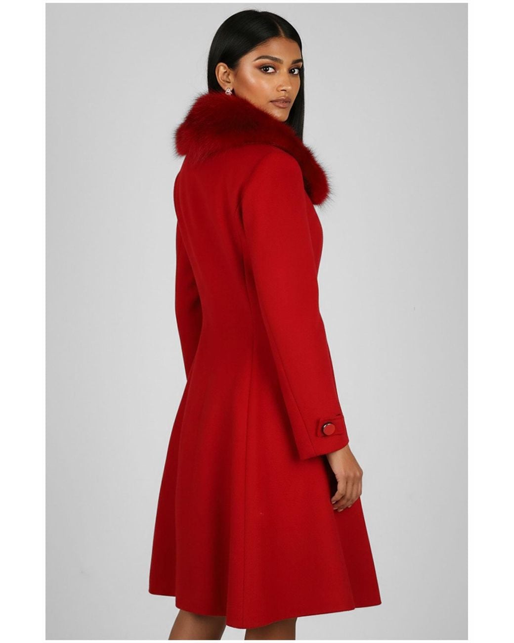 Luna Fashion House Red Wool Coat With Fur Collar, Lucy
