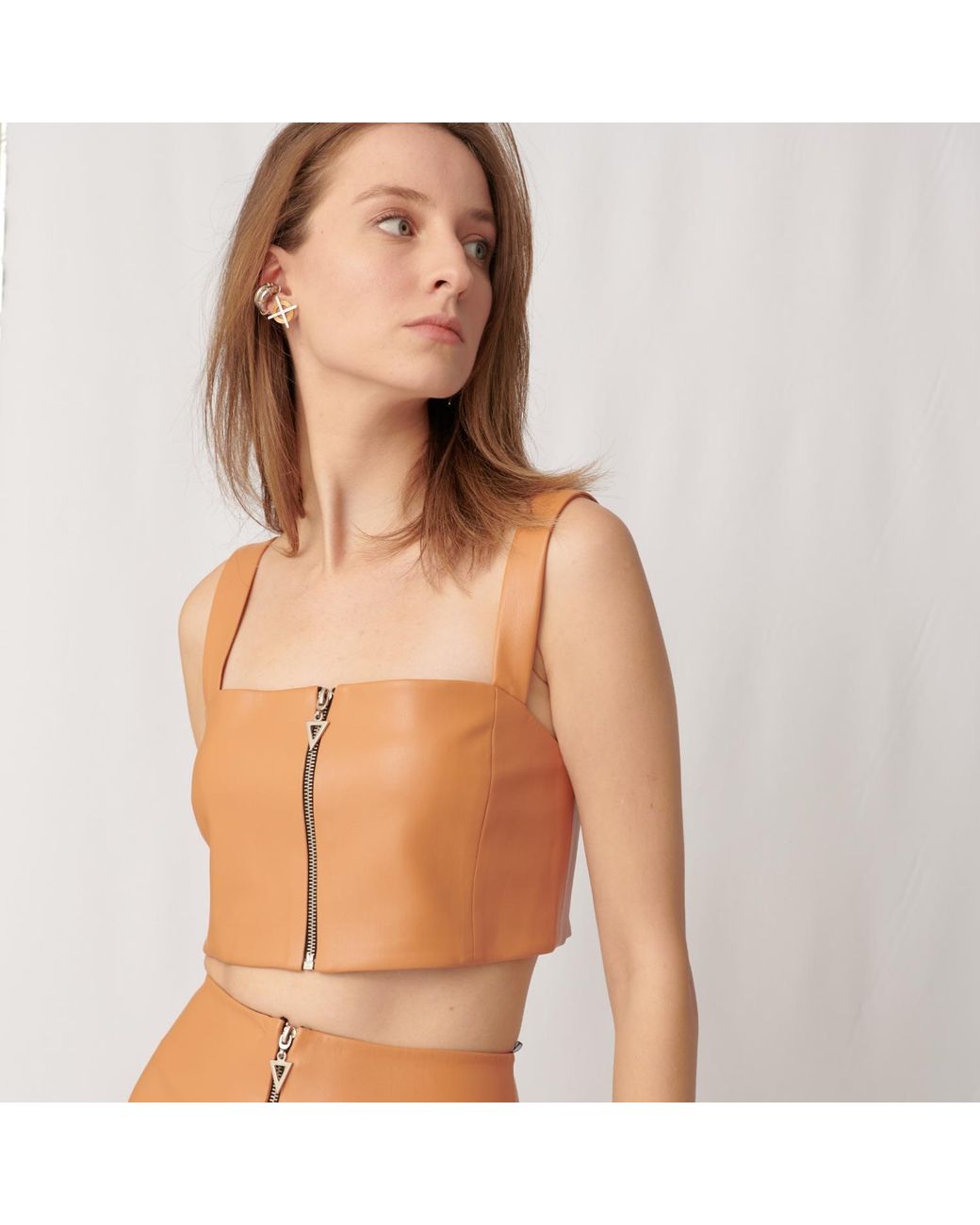 Mirimalist Brown Concrete Leather Bustier Mustard