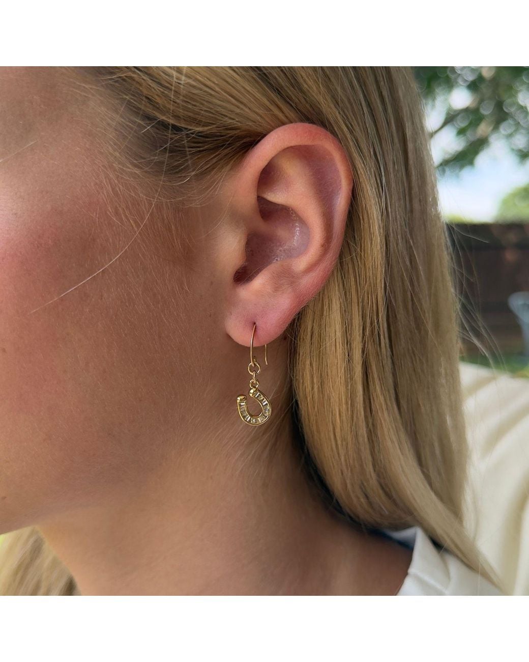Rachel Nathan White Round Hook & Baguette Horseshoe Earrings