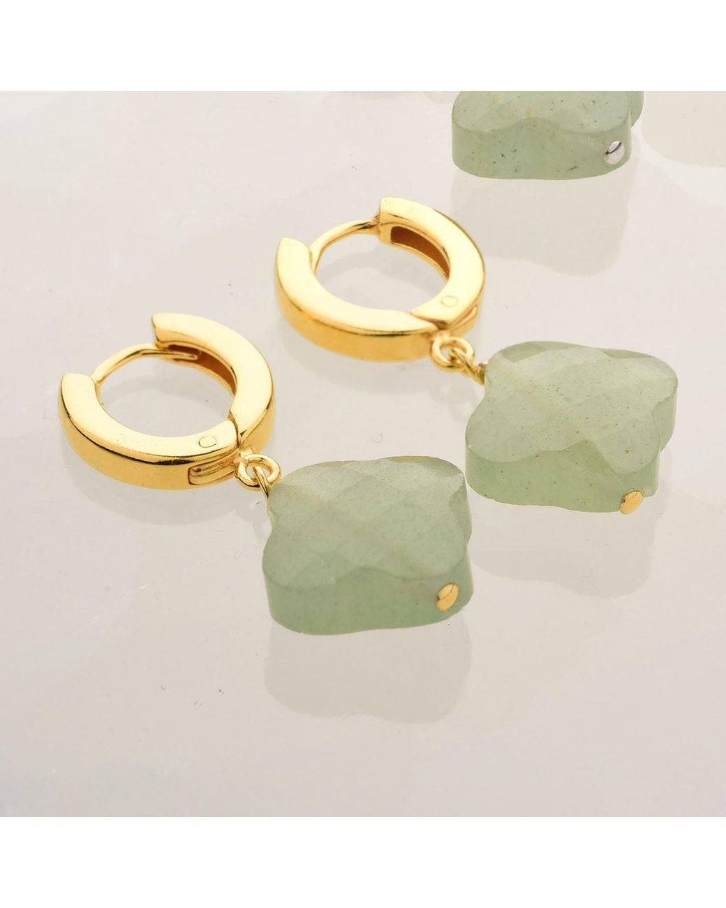 Nellou Jewellery Yellow Clover Gem Hoop Earrings Aventurine Plated Sterling