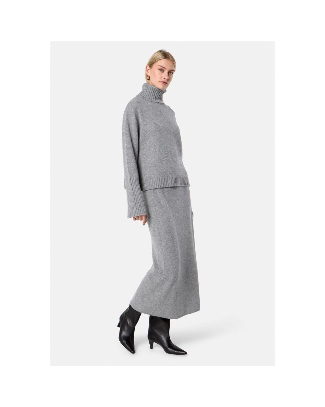 Helen Mcalinden Gray Rhea Ribbed Marl Cashmere Skirt