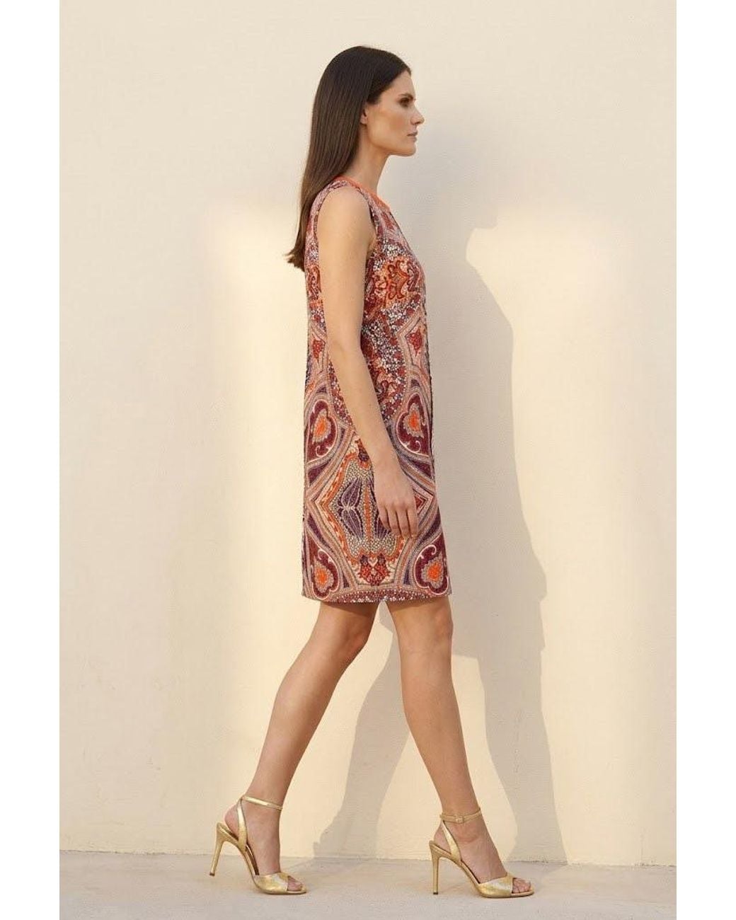 Conquista Red Ornate Paisley Panel Dress