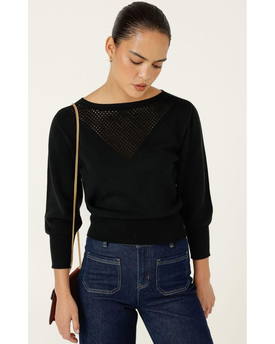 SACHA DRAKE Black Chloe Three Quarter Sleeve Knit Top