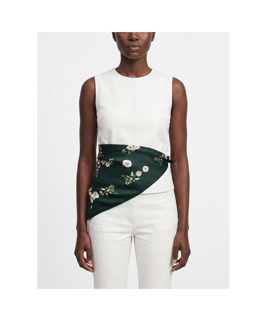 Jessie Zhao New York Green Lily Garden Double Sided Silk Scarf