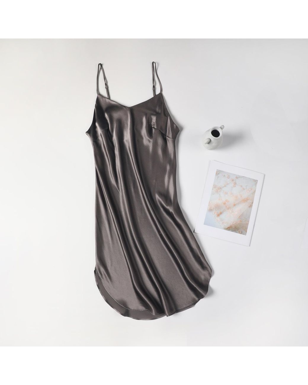 Soft Strokes Silk Gray Pure Silk Kimono Robe And Slip Dress Gift Set