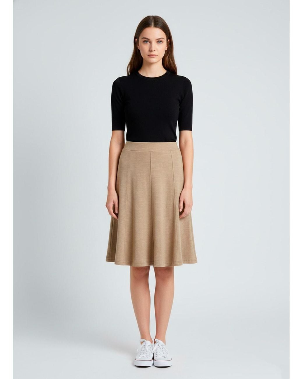 Conquista Natural Flared Midi Skirt With Soft Stretch Finish