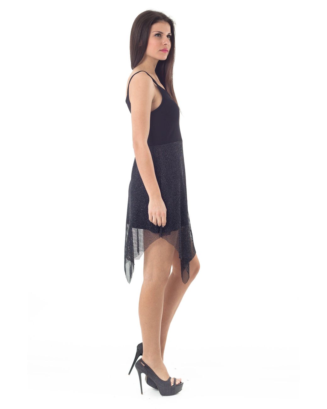 Conquista Black Sheer Layer Detail Mini Dress