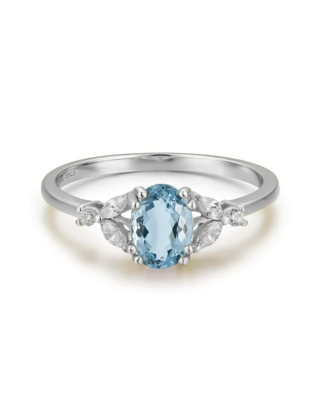 Azura Jewelry New York White Stellar Aquamarine Ring Solid
