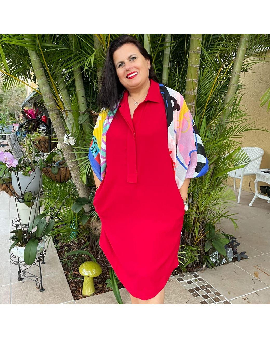Perlavera Orange Dina Hidden Placket Three Quarter Sleeve Dress
