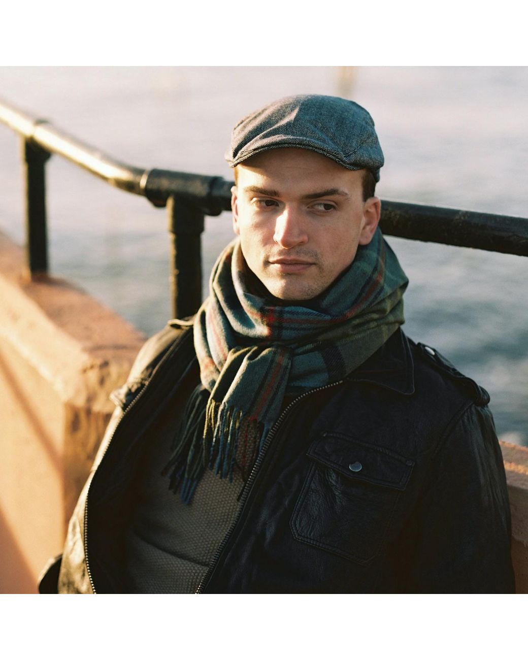 Kinalba Gray Herringbone Cashmere Flat Cap for men