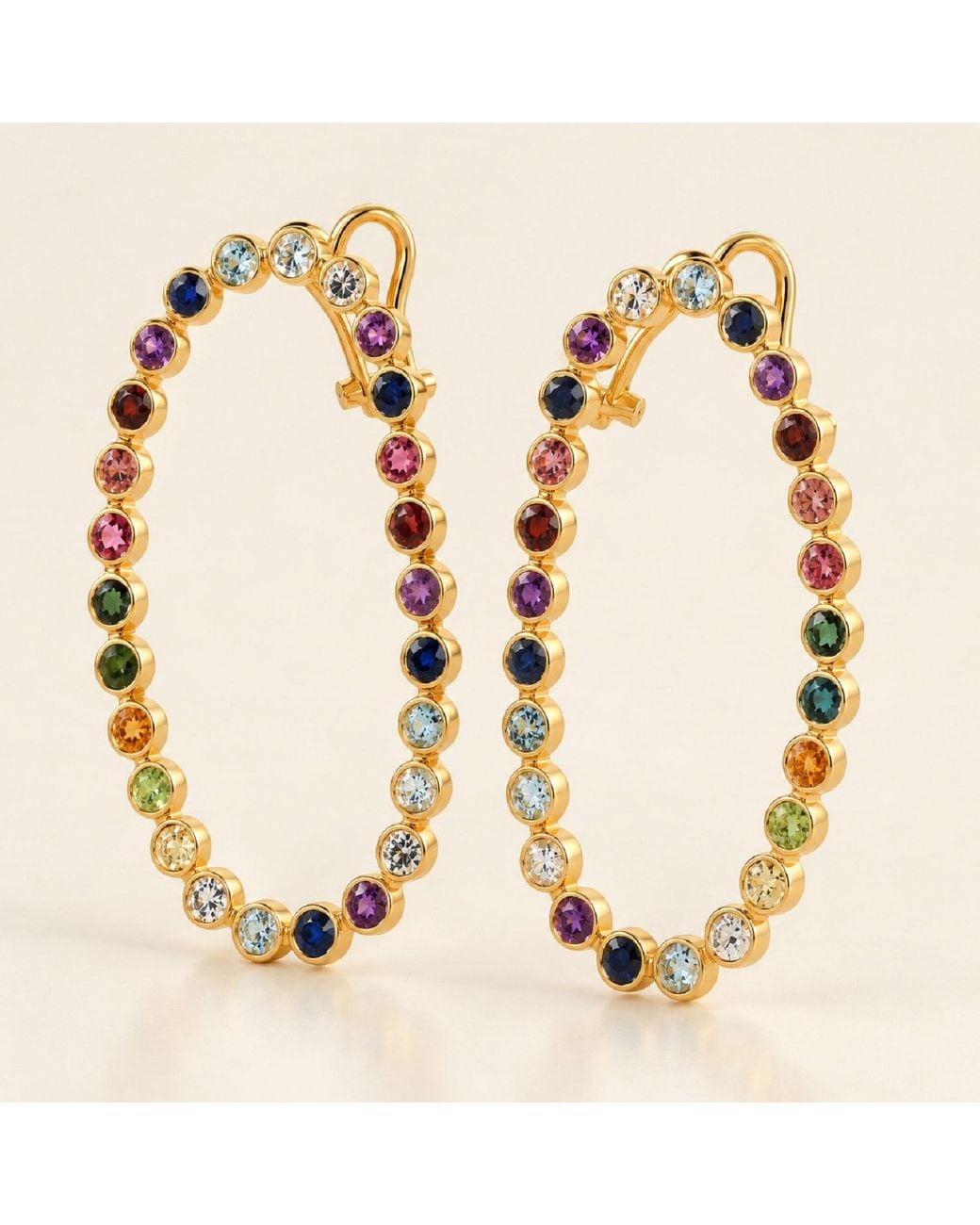 Artisan Metallic Natural Multi Sapphire Stud Earrings 18k Yellow Gold Gemstone