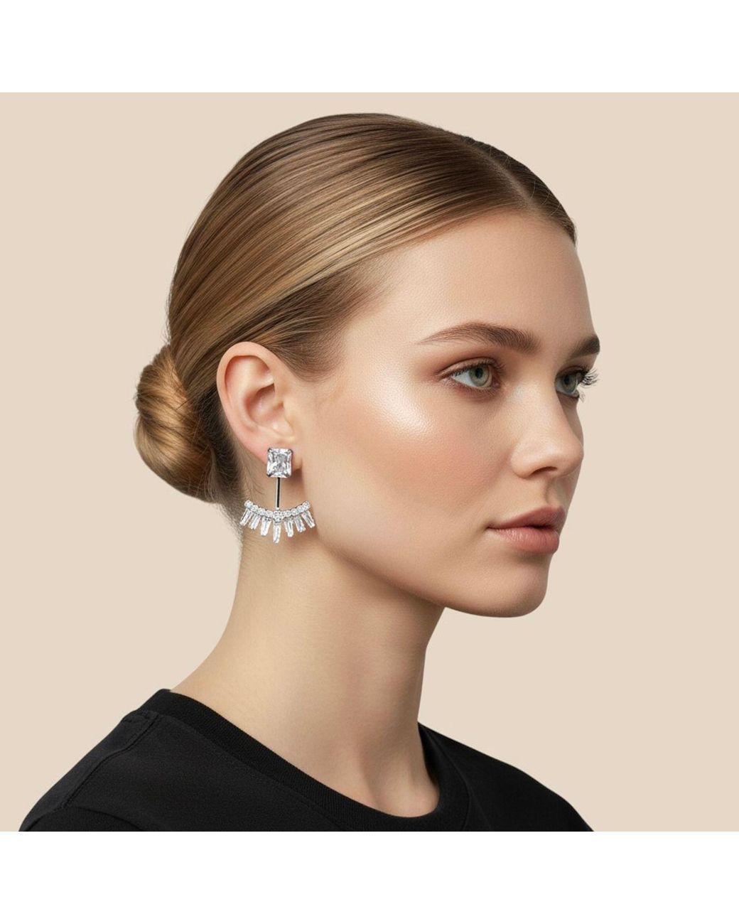 Maison De Gala Metallic Crystal Fan Drop Earrings