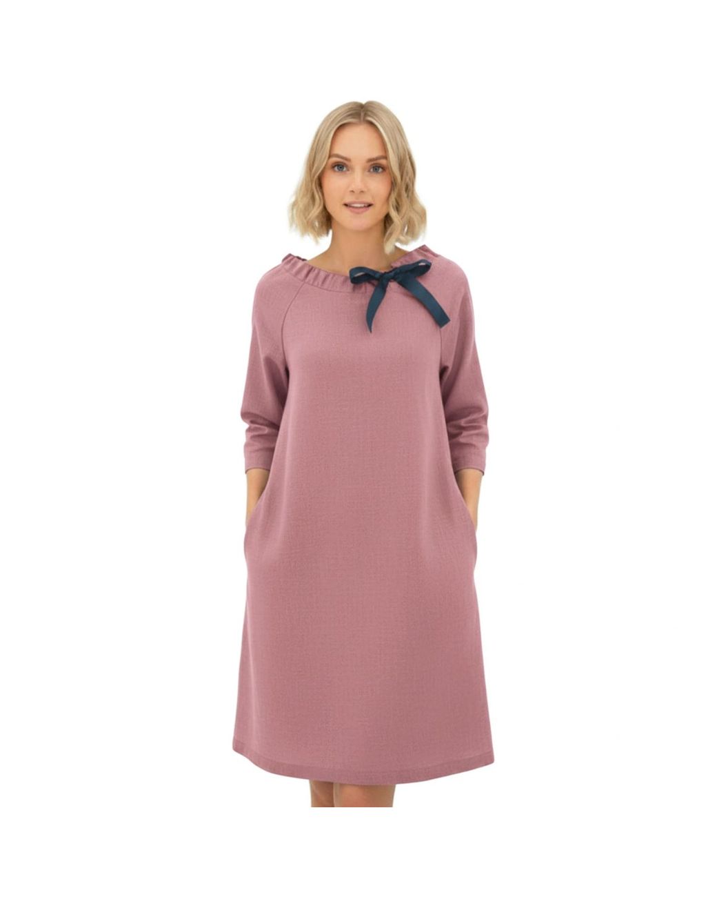 LeMuse Pink French — Stonewashed Linen Dress With Adjustable Ribbon Bow