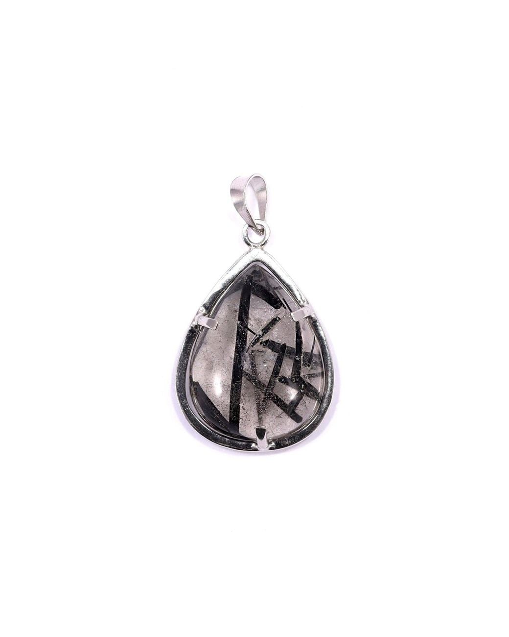 Mineralgems•Studio White Tourmalinated Quartz Pendant With Sterling Chain