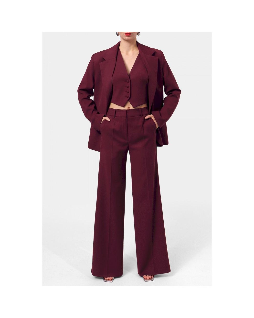 AGGI by HALEWSKI Red Franzi Burgundy Wine Wide Leg Trousers