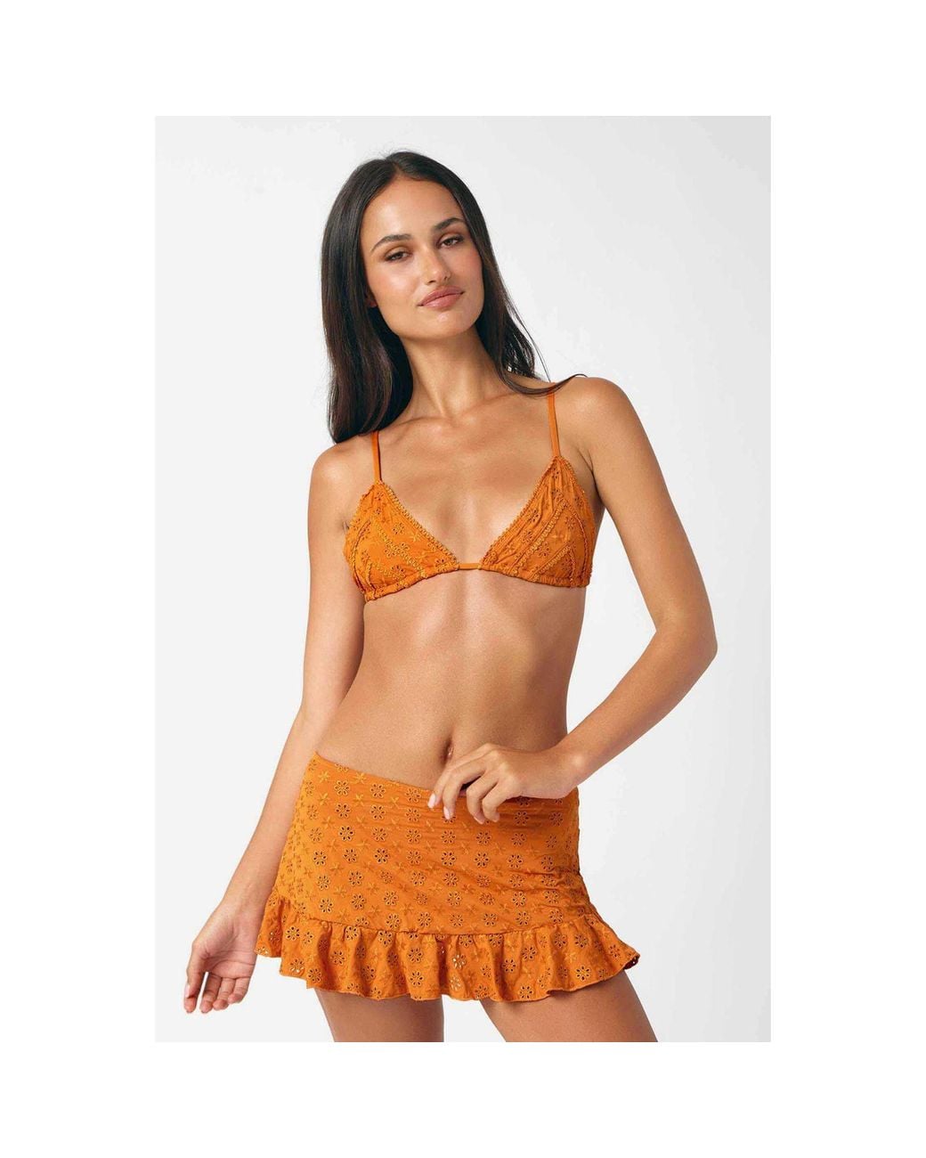 Blackbough Swim Brown Cynthia Triangle Top Caramel Eyelet
